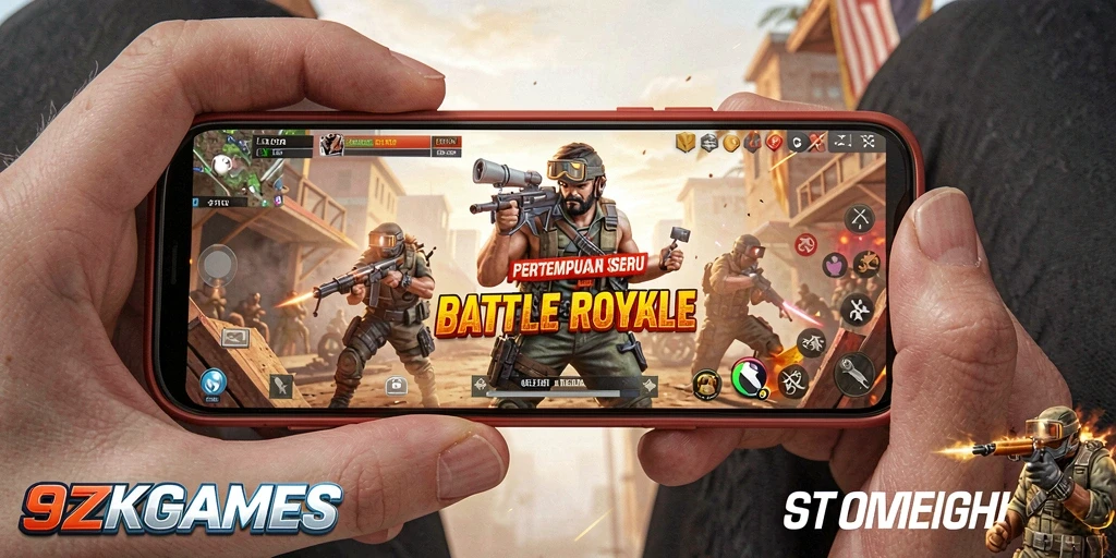 Gameplay seru 9ZKGAMES dalam momen pertempuran Battle Royale.