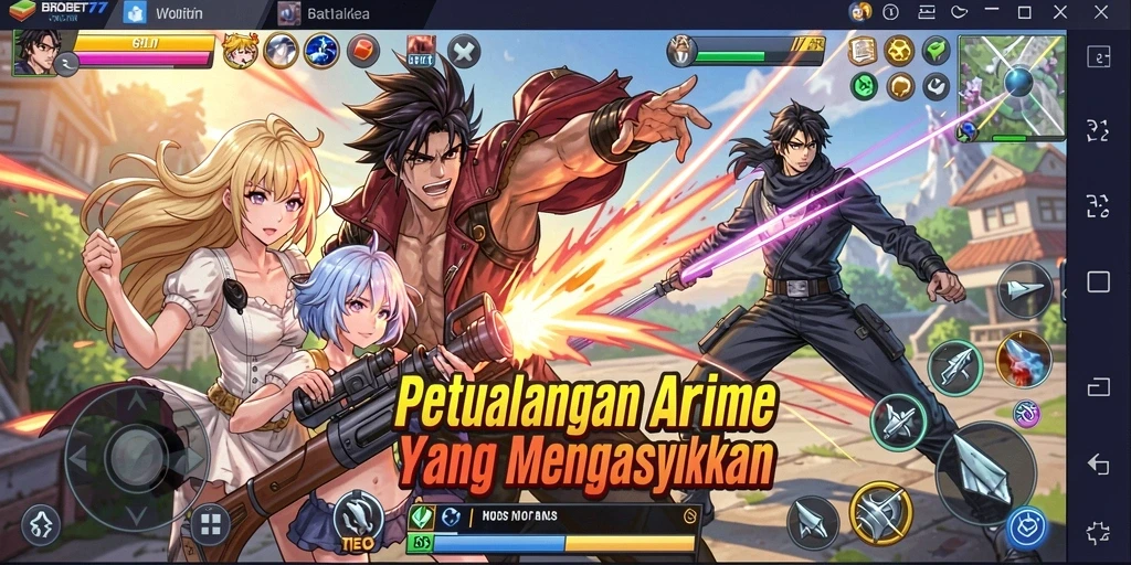 Tampilan gameplay BROBET77 dengan karakter Anime yang epik.