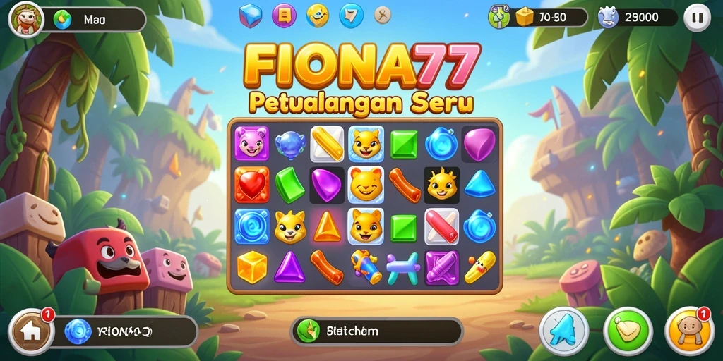 Tampilan gameplay seru FIONA77 dalam mencocokkan permata.