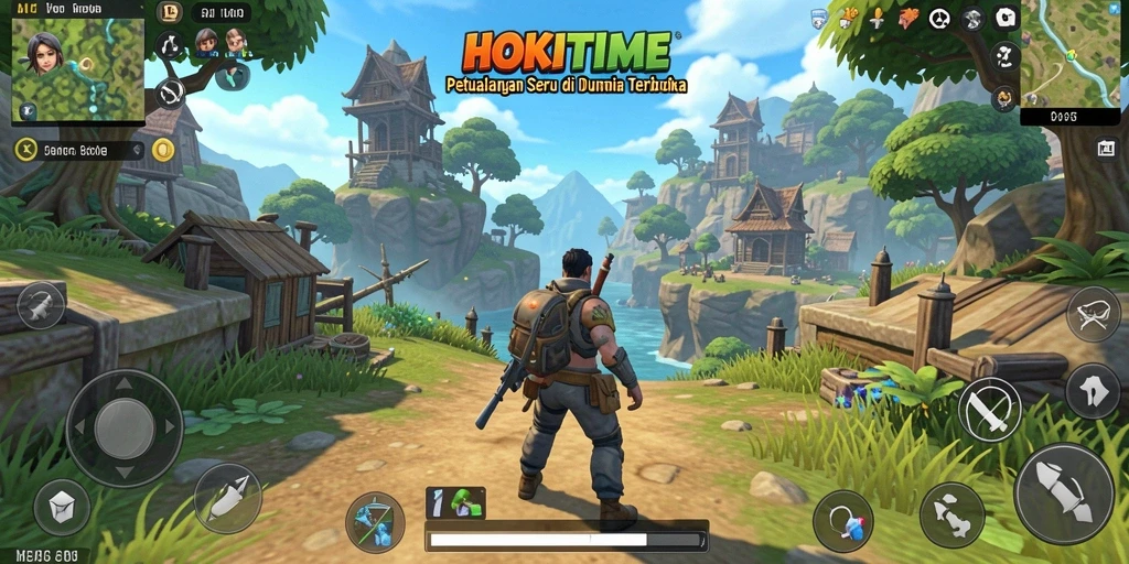 Screenshot gameplay HOKITIME menampilkan petualangan di dunia terbuka.