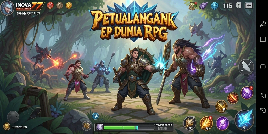 Tampilan gameplay menarik dari INOVA77 dengan karakter beragam dan pertempuran seru.
