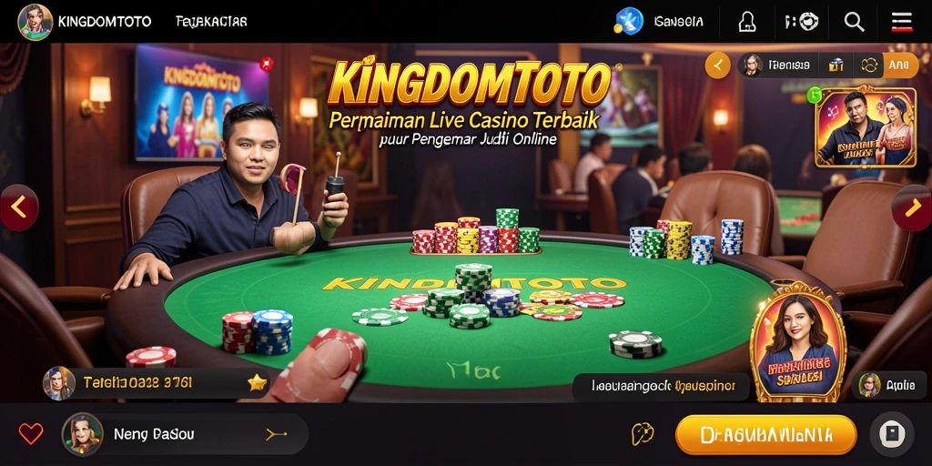 Screenshot KINGDOMTOTO yang menunjukkan dealer langsung dan permainan kasino yang mendebarkan.