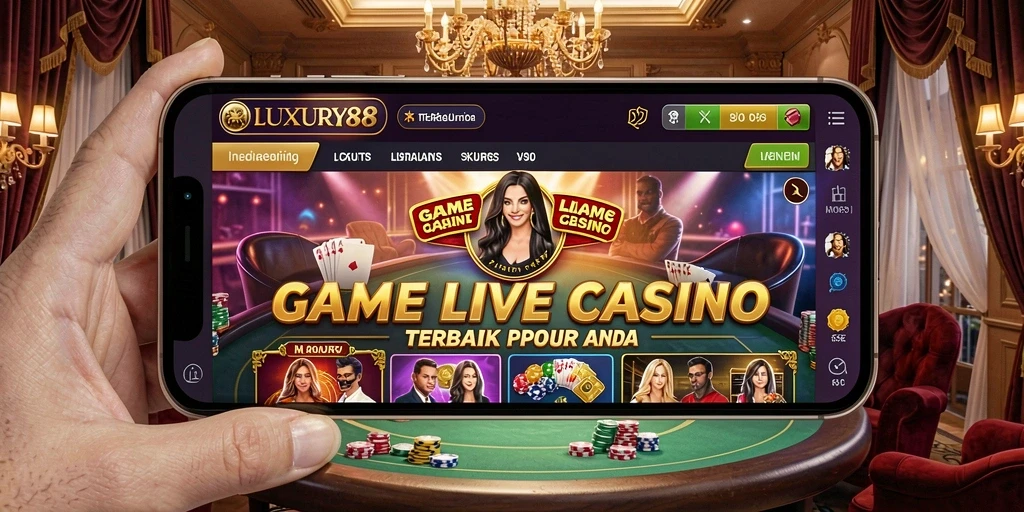 Screenshot gameplay LUXURY88 menampilkan dealer langsung dan suasana kasino.